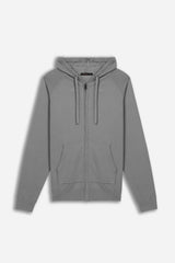 MAGLIA CON ZIP, CAPPUCCIO E MARSUPIO GRIGIO SCURO