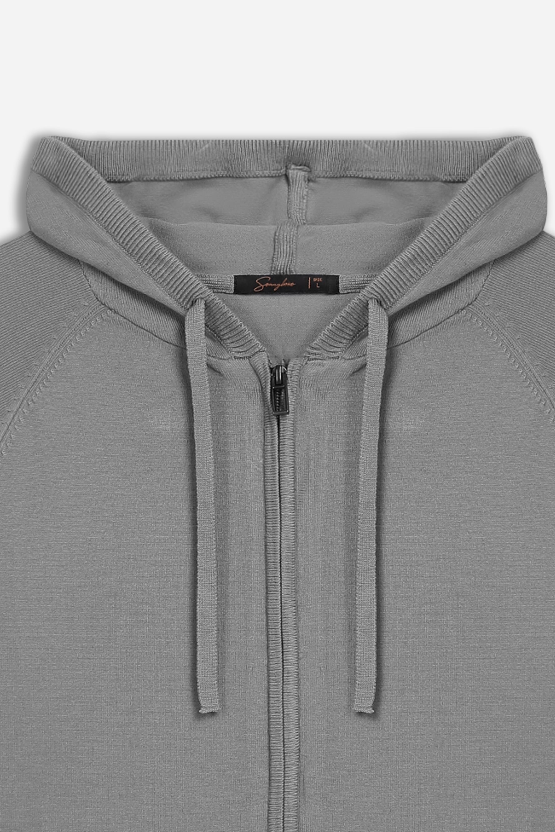 MAGLIA CON ZIP, CAPPUCCIO E MARSUPIO GRIGIO SCURO