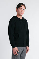 MAGLIA CON ZIP, CAPPUCCIO E MARSUPIO NERO