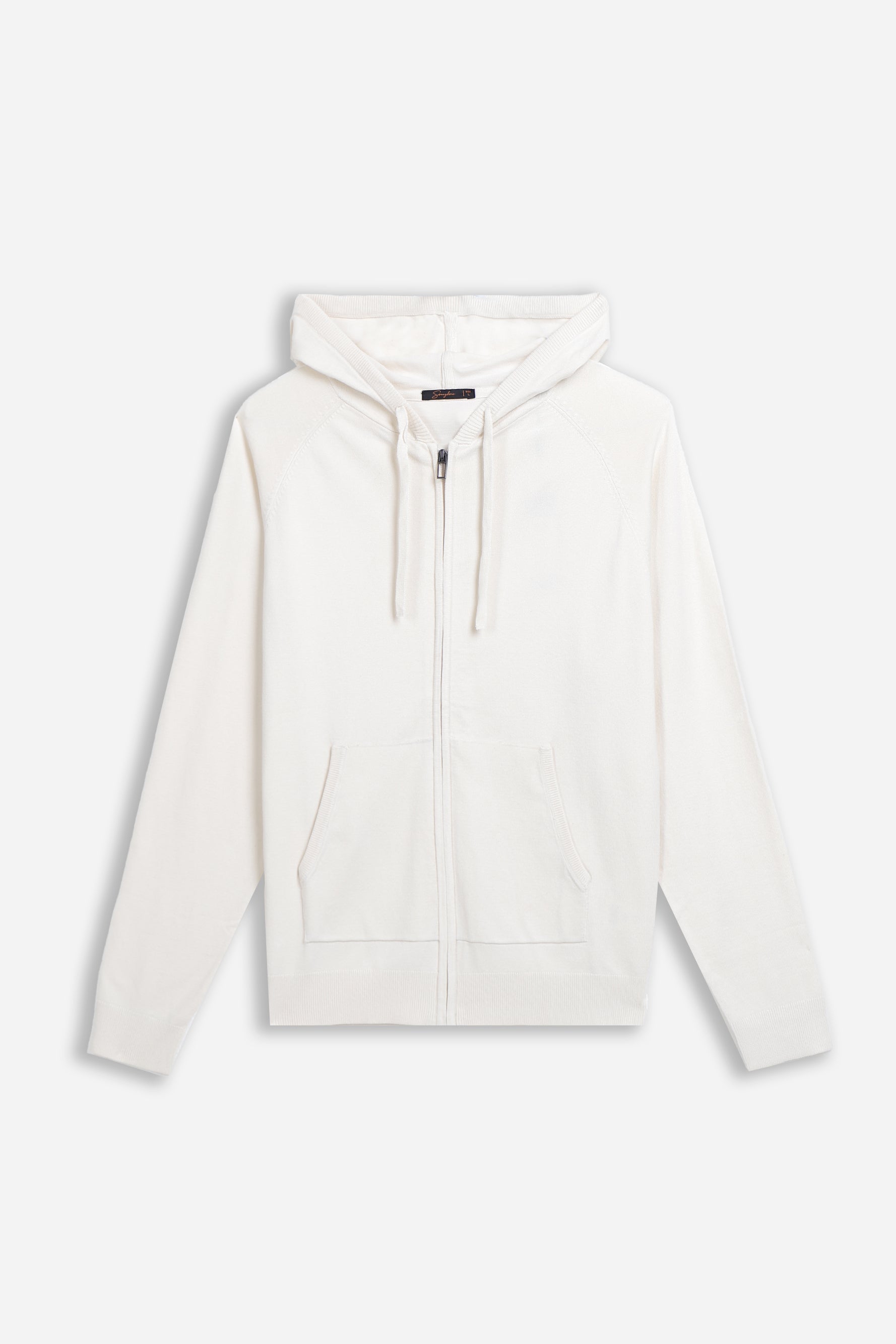 MAGLIA CON ZIP, CAPPUCCIO E MARSUPIO PANNA