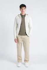 MAGLIA CON ZIP, CAPPUCCIO E MARSUPIO PANNA