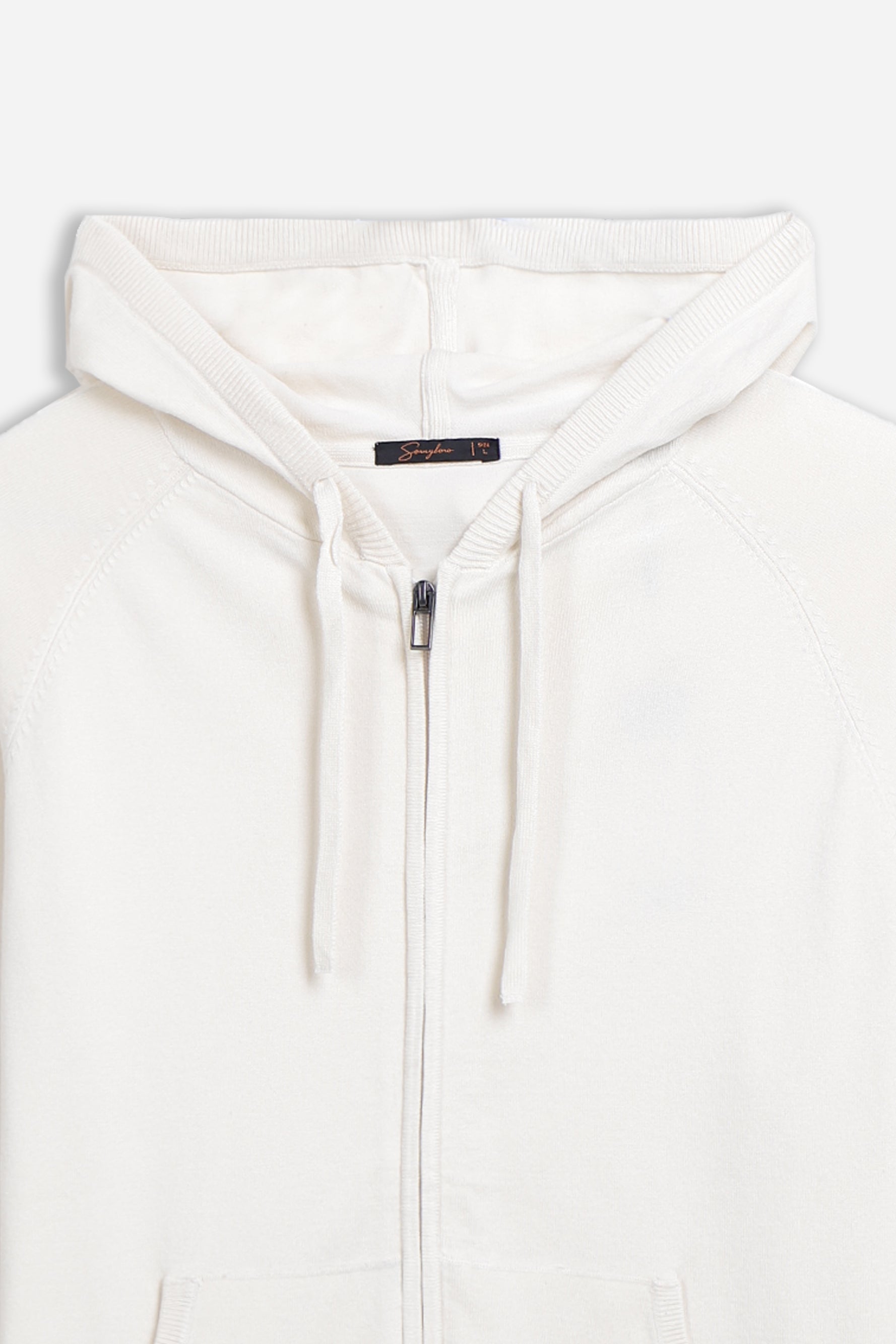 MAGLIA CON ZIP, CAPPUCCIO E MARSUPIO PANNA