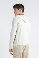 MAGLIA CON ZIP, CAPPUCCIO E MARSUPIO PANNA