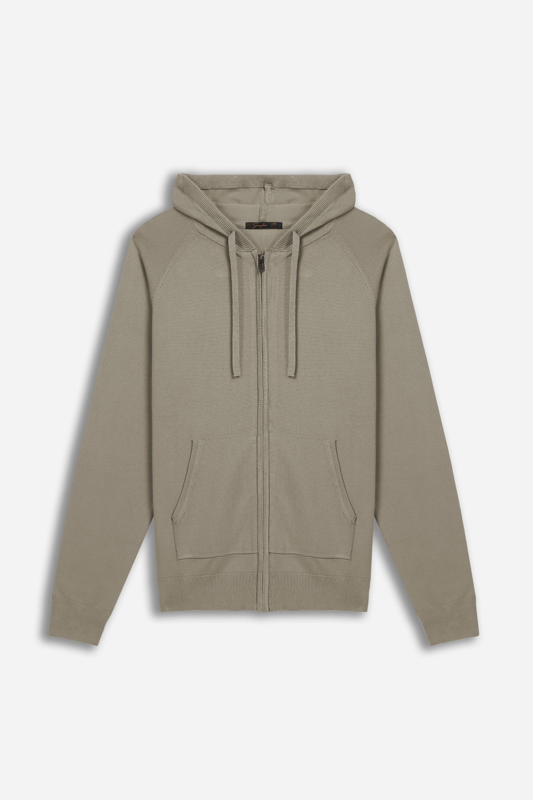 MAGLIA CON ZIP, CAPPUCCIO E MARSUPIO TORTORA