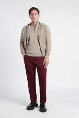 MAGLIA CON ZIP, CAPPUCCIO E MARSUPIO TORTORA