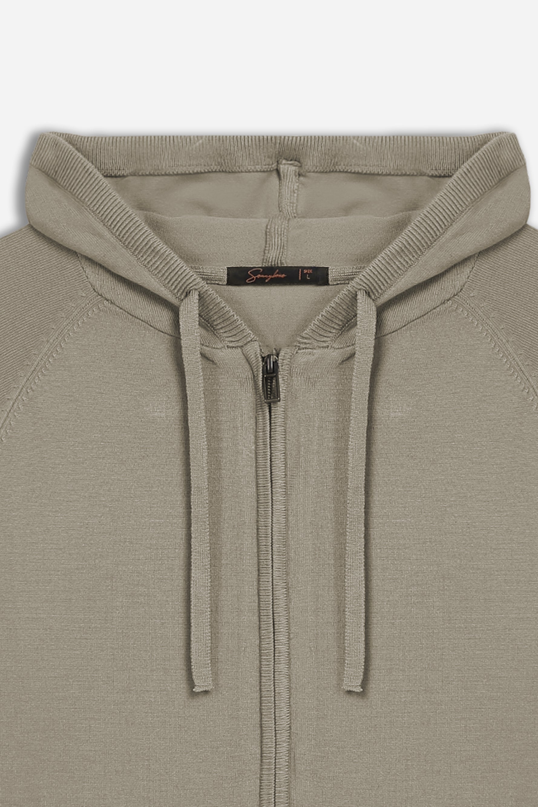 MAGLIA CON ZIP, CAPPUCCIO E MARSUPIO TORTORA