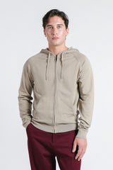 MAGLIA CON ZIP, CAPPUCCIO E MARSUPIO TORTORA