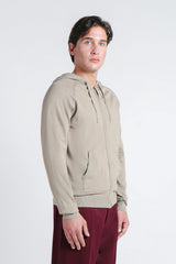 MAGLIA CON ZIP, CAPPUCCIO E MARSUPIO TORTORA