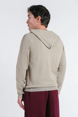 MAGLIA CON ZIP, CAPPUCCIO E MARSUPIO TORTORA
