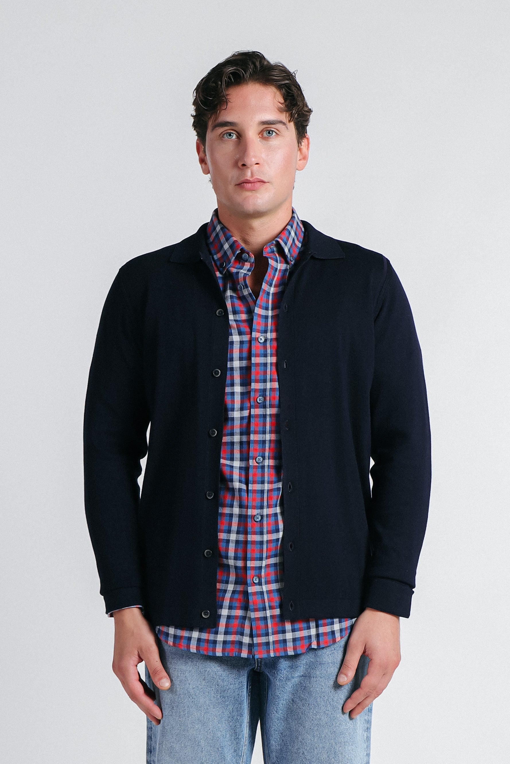 CARDIGAN CON COLLO POLO BLEU