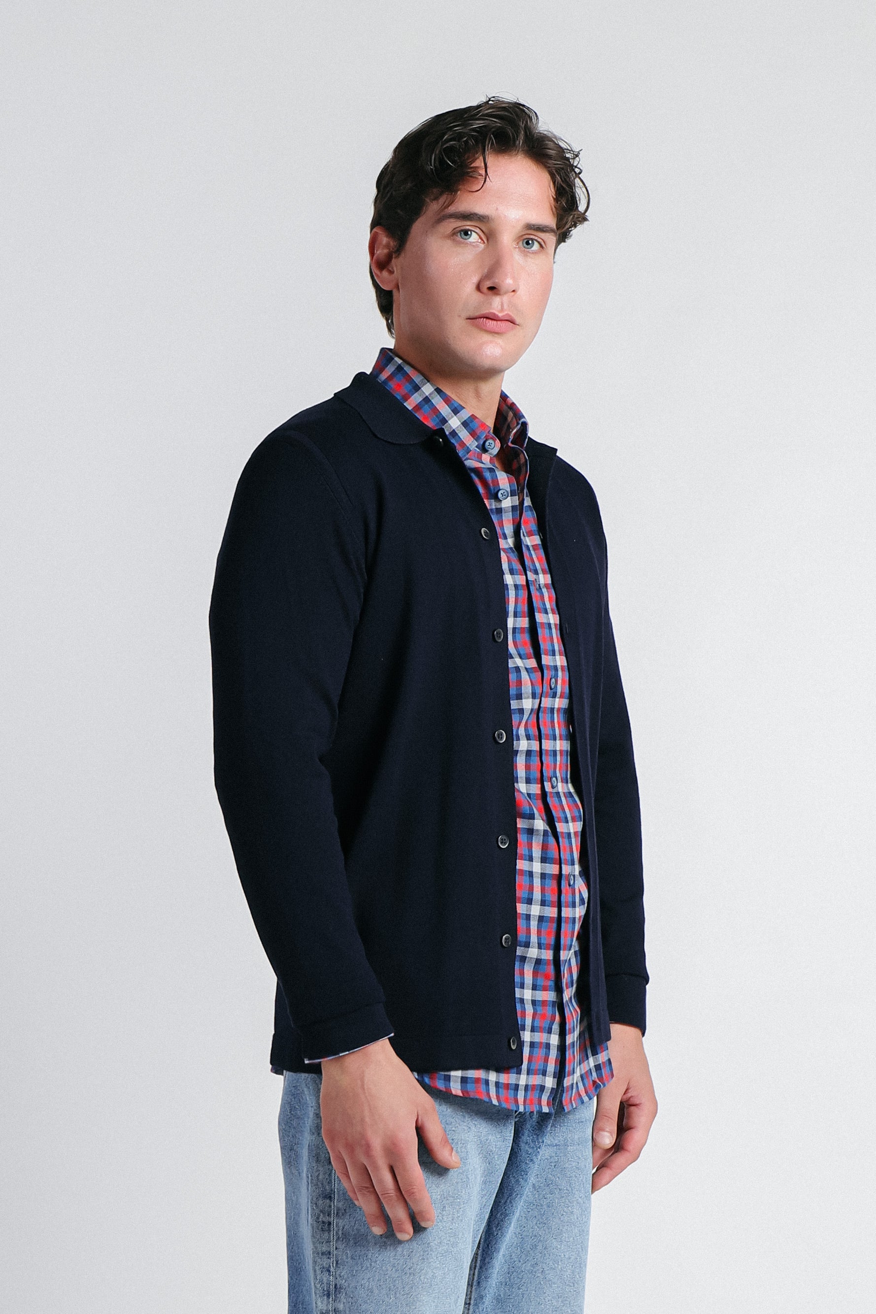 CARDIGAN CON COLLO POLO BLEU