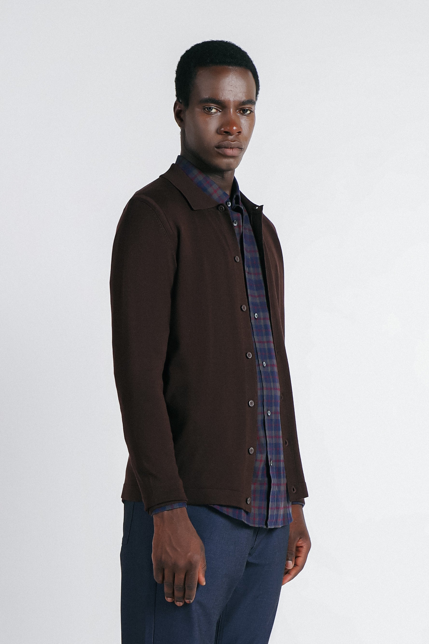 CARDIGAN CON COLLO POLO MORO