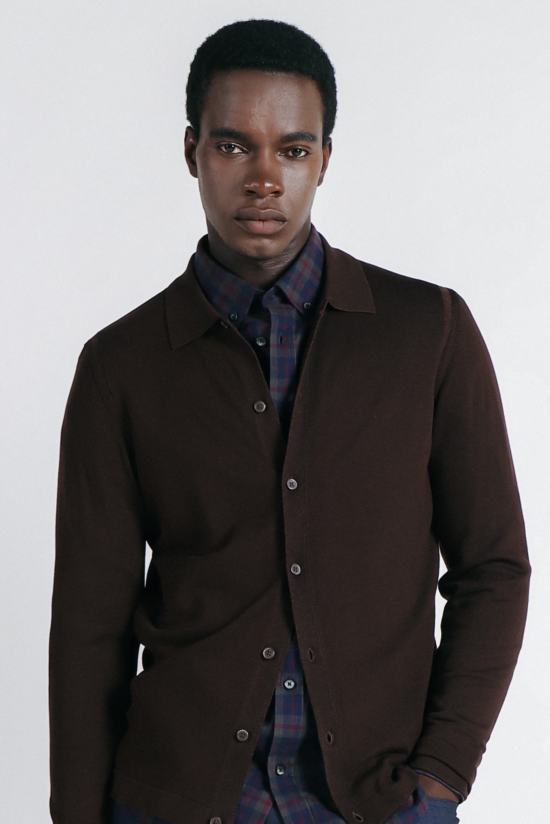 CARDIGAN CON COLLO POLO MORO