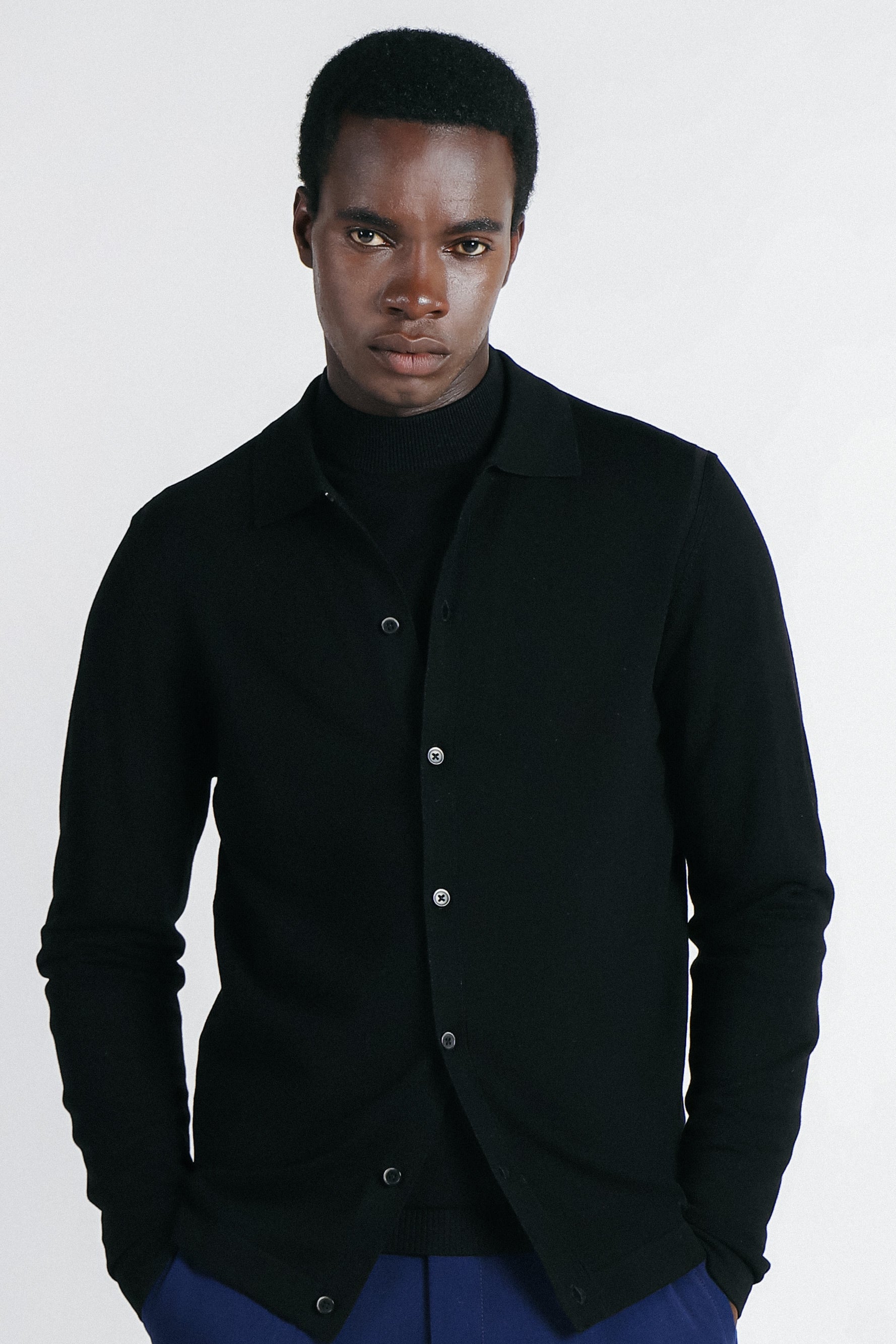 CARDIGAN CON COLLO POLO NERO