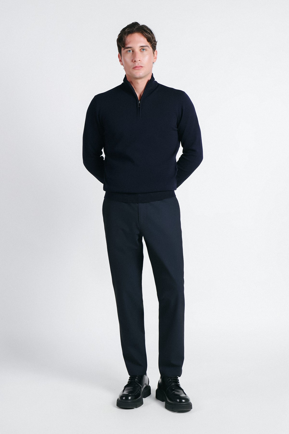 MAGLIA LUPETTO CON MEZZA ZIP BLEU