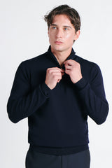 MAGLIA LUPETTO CON MEZZA ZIP BLEU