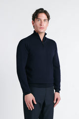 MAGLIA LUPETTO CON MEZZA ZIP BLEU