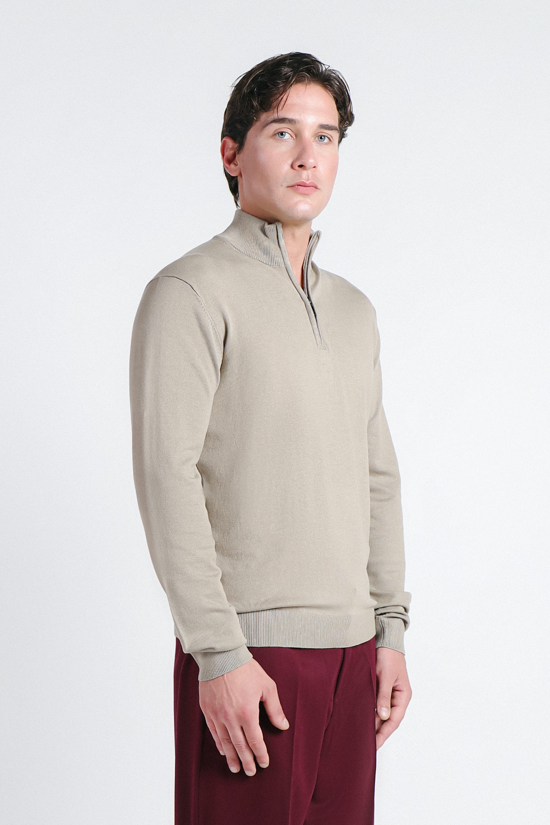 MAGLIA LUPETTO CON MEZZA ZIP TORTORA