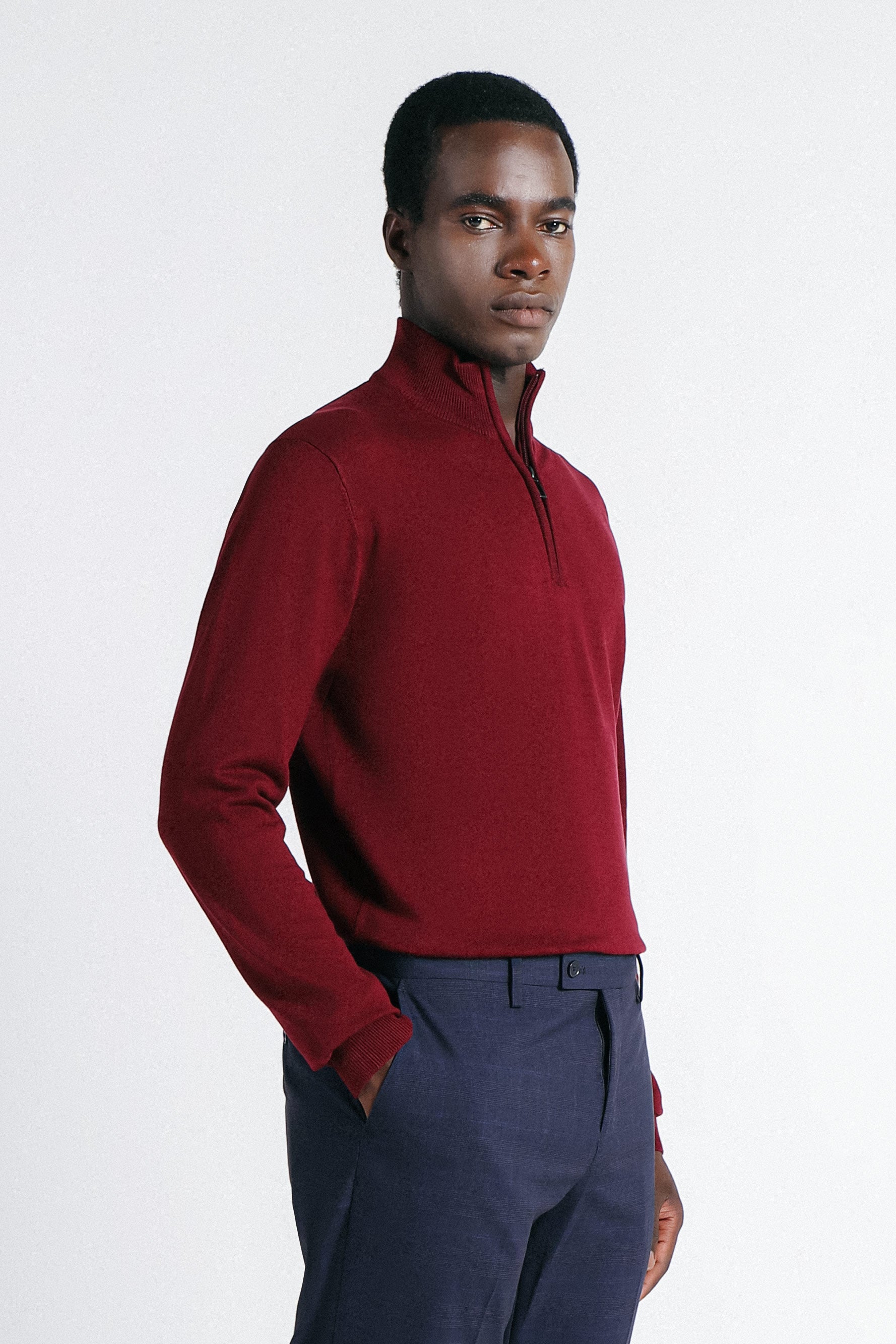 MAGLIA LUPETTO CON MEZZA ZIP VINACCIA
