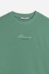 T-SHIRT CON STAMPA E RICAMO SALVIA