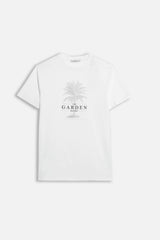 T-SHIRT SLUB CON STAMPA PALMA BIANCO