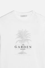 T-SHIRT SLUB CON STAMPA PALMA BIANCO