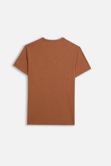 T-SHIRT SLUB CON STAMPA PALMA COGNAC
