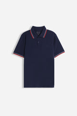 POLO IN PIQUET BASIC BLEU