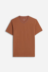 T-SHIRT SCOLLO A V ELASTICIZZATA COGNAC