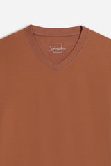 T-SHIRT SCOLLO A V ELASTICIZZATA COGNAC