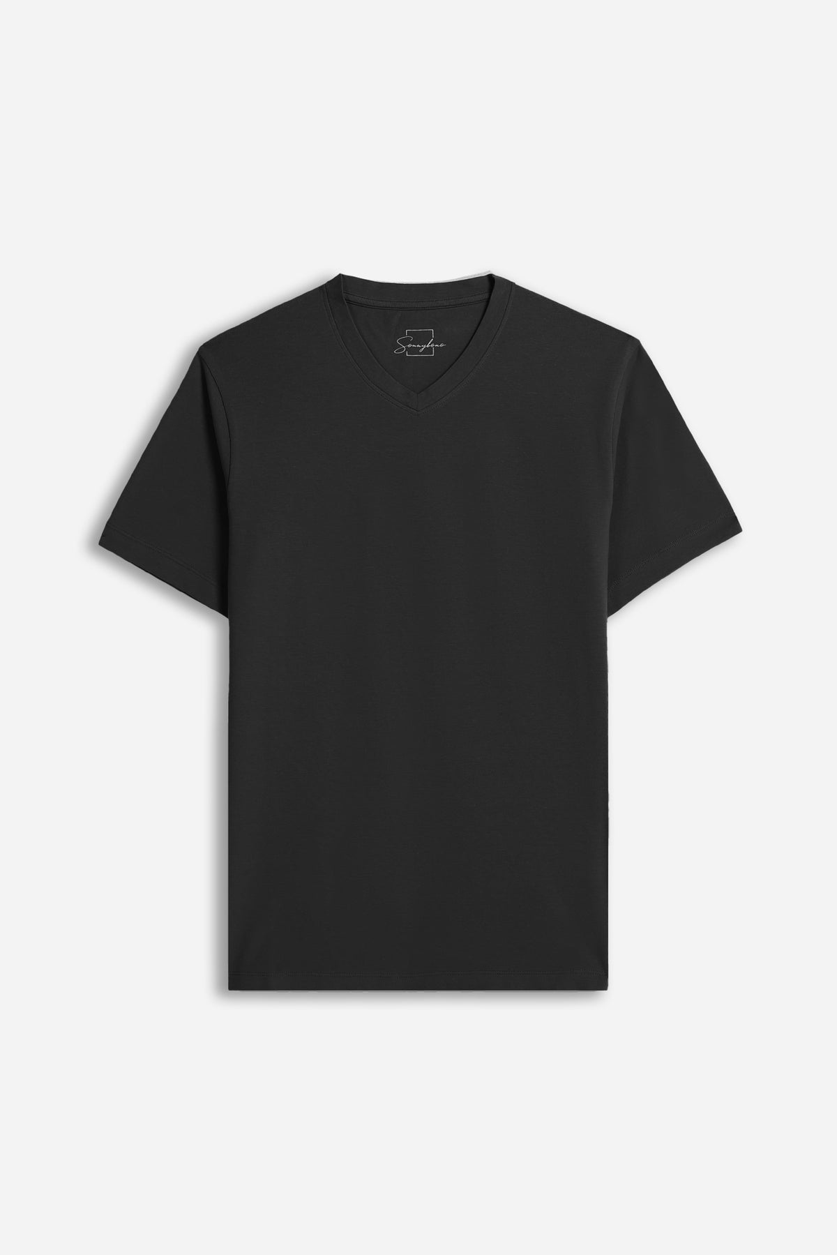 T-SHIRT SCOLLO A V ELASTICIZZATA NERO