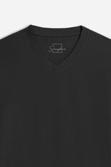 T-SHIRT SCOLLO A V ELASTICIZZATA NERO