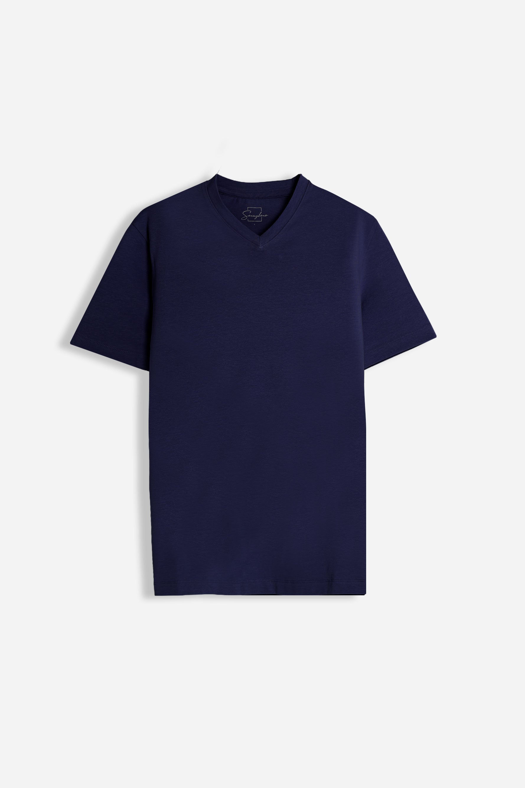 T-SHIRT SCOLLO A V BASIC STRETCH BLEU