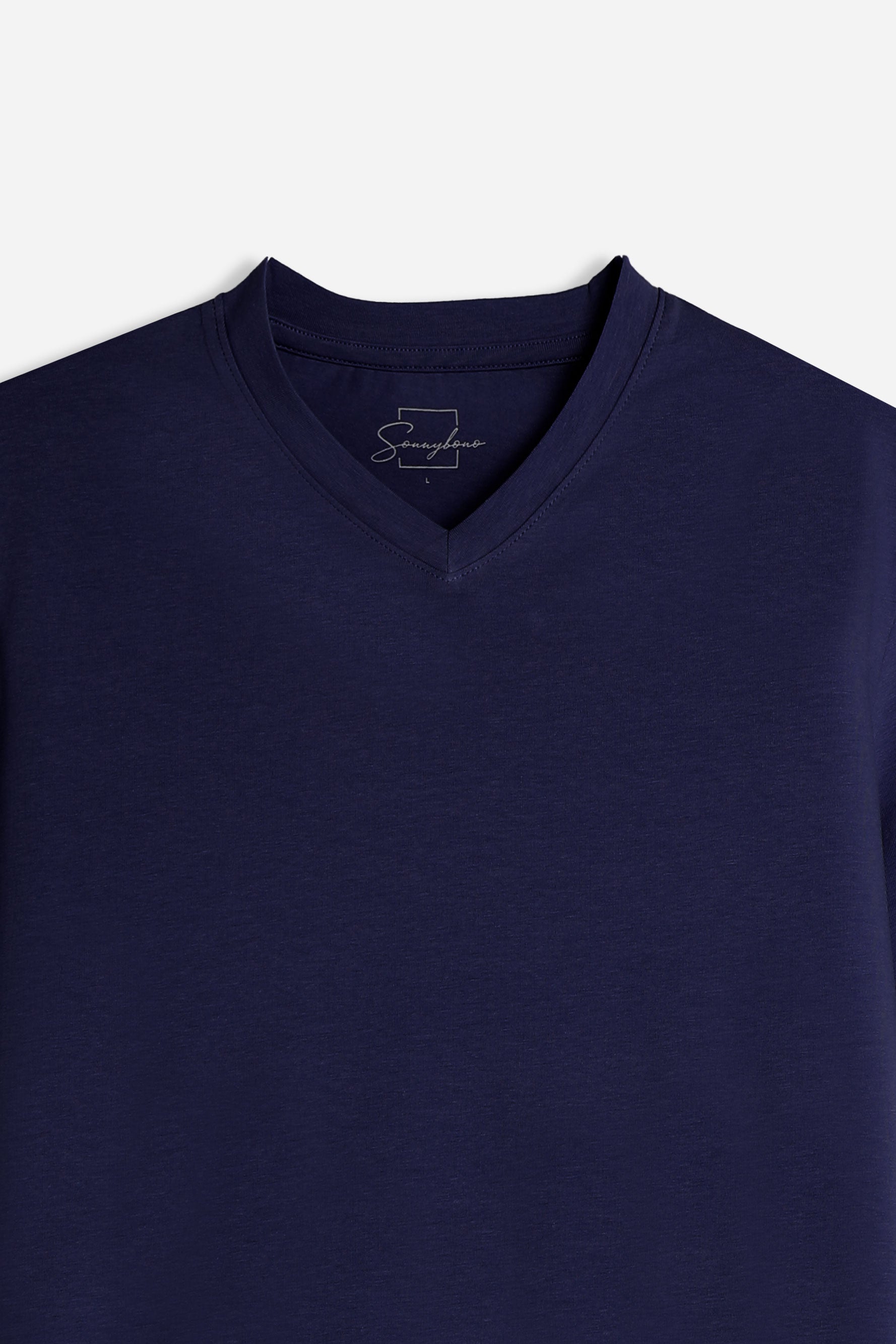 T-SHIRT SCOLLO A V BASIC STRETCH BLEU