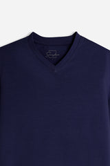 T-SHIRT SCOLLO A V BASIC STRETCH BLEU