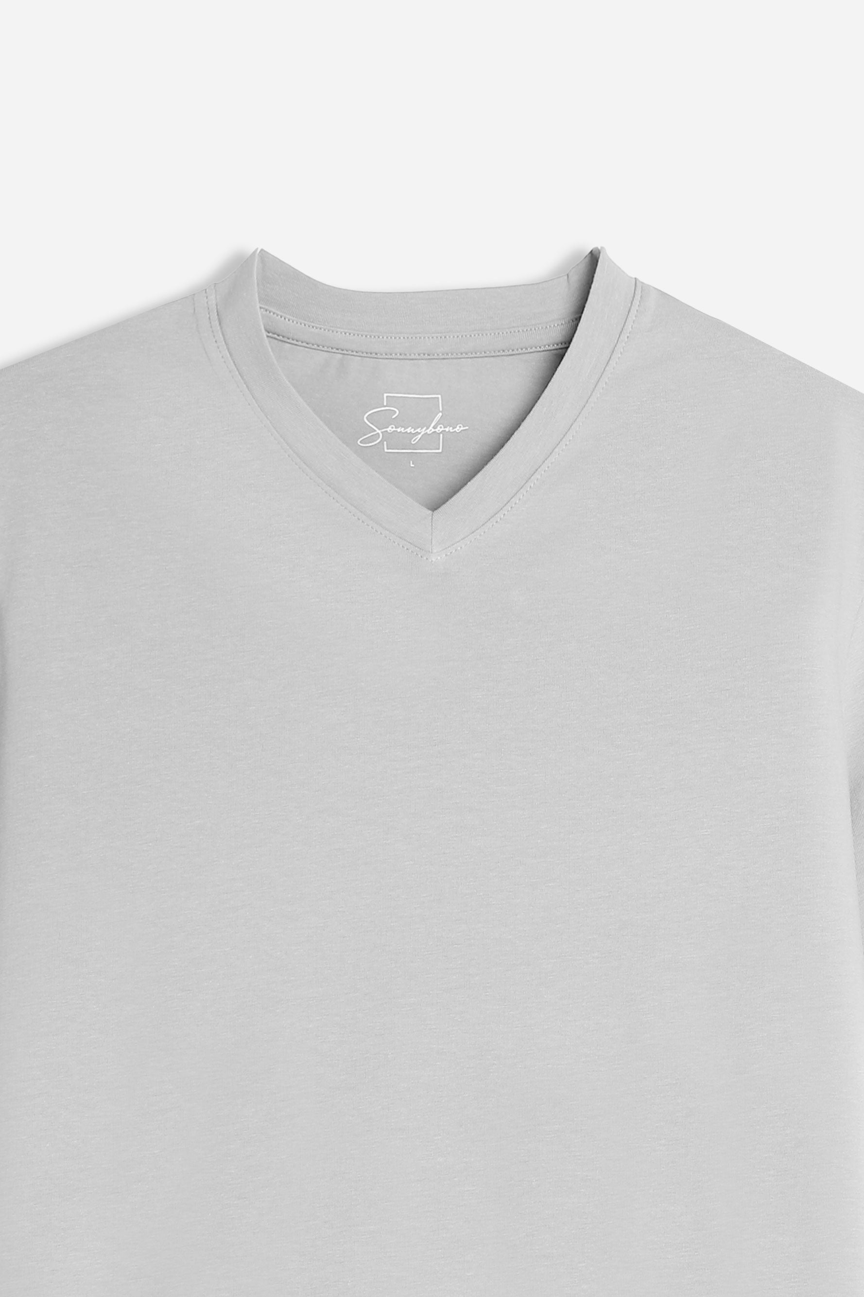 T-SHIRT SCOLLO A V BASIC STRETCH GRIGIO GHIACCIO