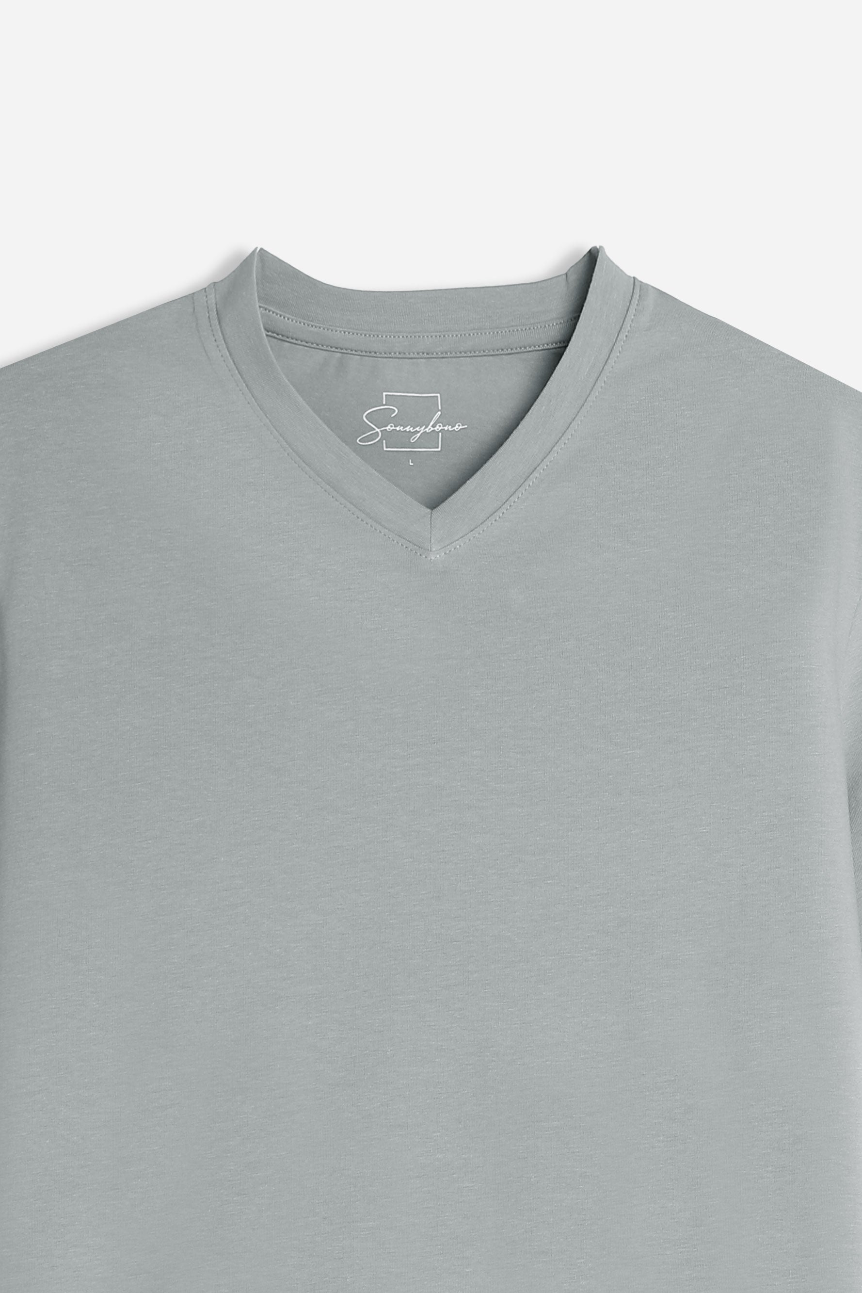 T-SHIRT SCOLLO A V BASIC STRETCH GRIGIO SCURO