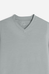T-SHIRT SCOLLO A V BASIC STRETCH GRIGIO SCURO
