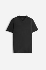 T-SHIRT SCOLLO A V BASIC STRETCH NERO