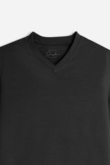T-SHIRT SCOLLO A V BASIC STRETCH NERO