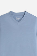T-SHIRT SCOLLO A V BASIC STRETCH POLVERE