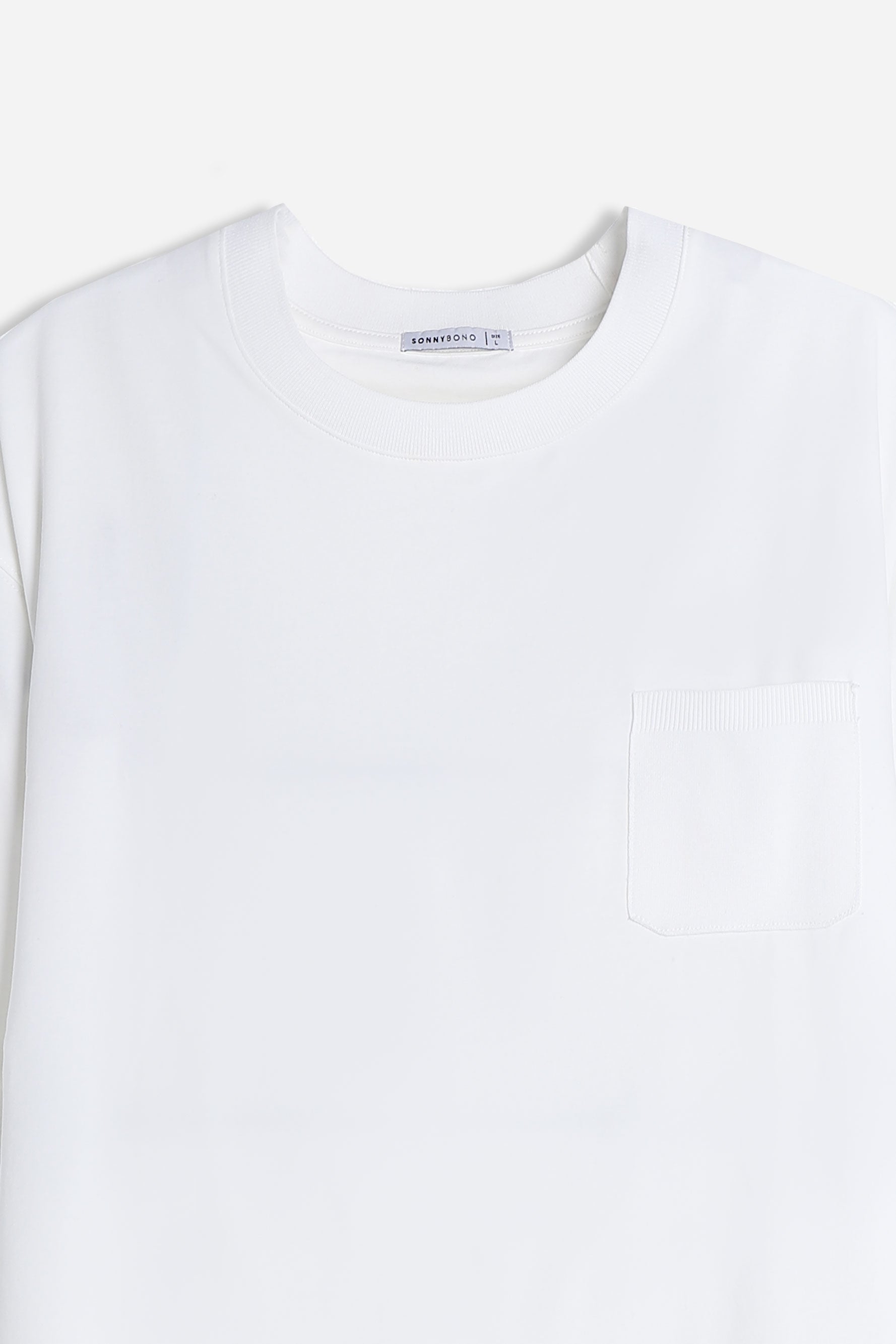 T-SHIRT GIROCOLLO STRETCH CON COLLO E TASCHINO A COSTINE BIANCO