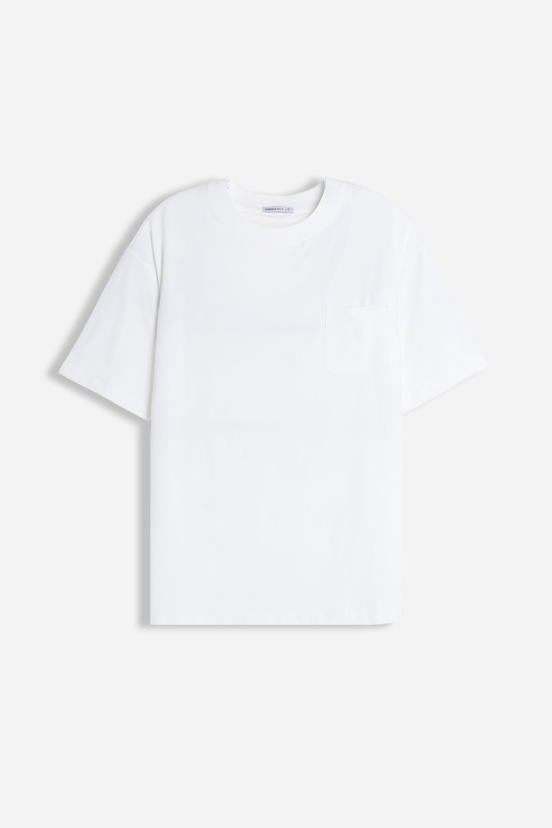 T-SHIRT GIROCOLLO STRETCH CON COLLO E TASCHINO A COSTINE BIANCO