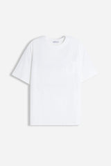 T-SHIRT GIROCOLLO STRETCH CON COLLO E TASCHINO A COSTINE BIANCO