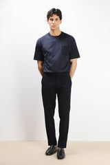 T-SHIRT GIROCOLLO STRETCH CON COLLO E TASCHINO A COSTINE BLEU