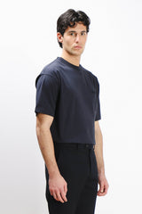 T-SHIRT GIROCOLLO STRETCH CON COLLO E TASCHINO A COSTINE BLEU
