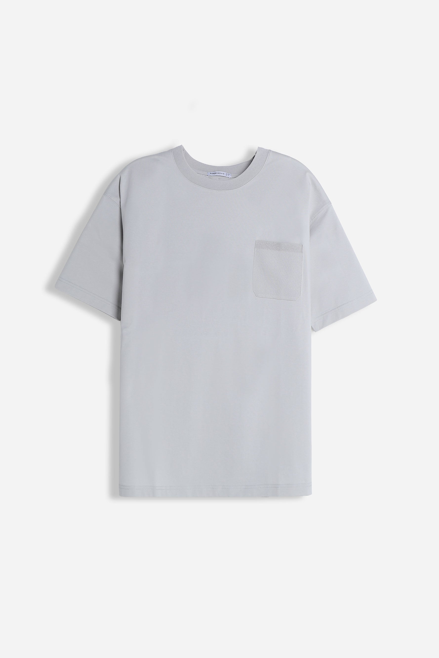 T-SHIRT GIROCOLLO STRETCH CON COLLO E TASCHINO A COSTINE GRIGIO GHIACCIO