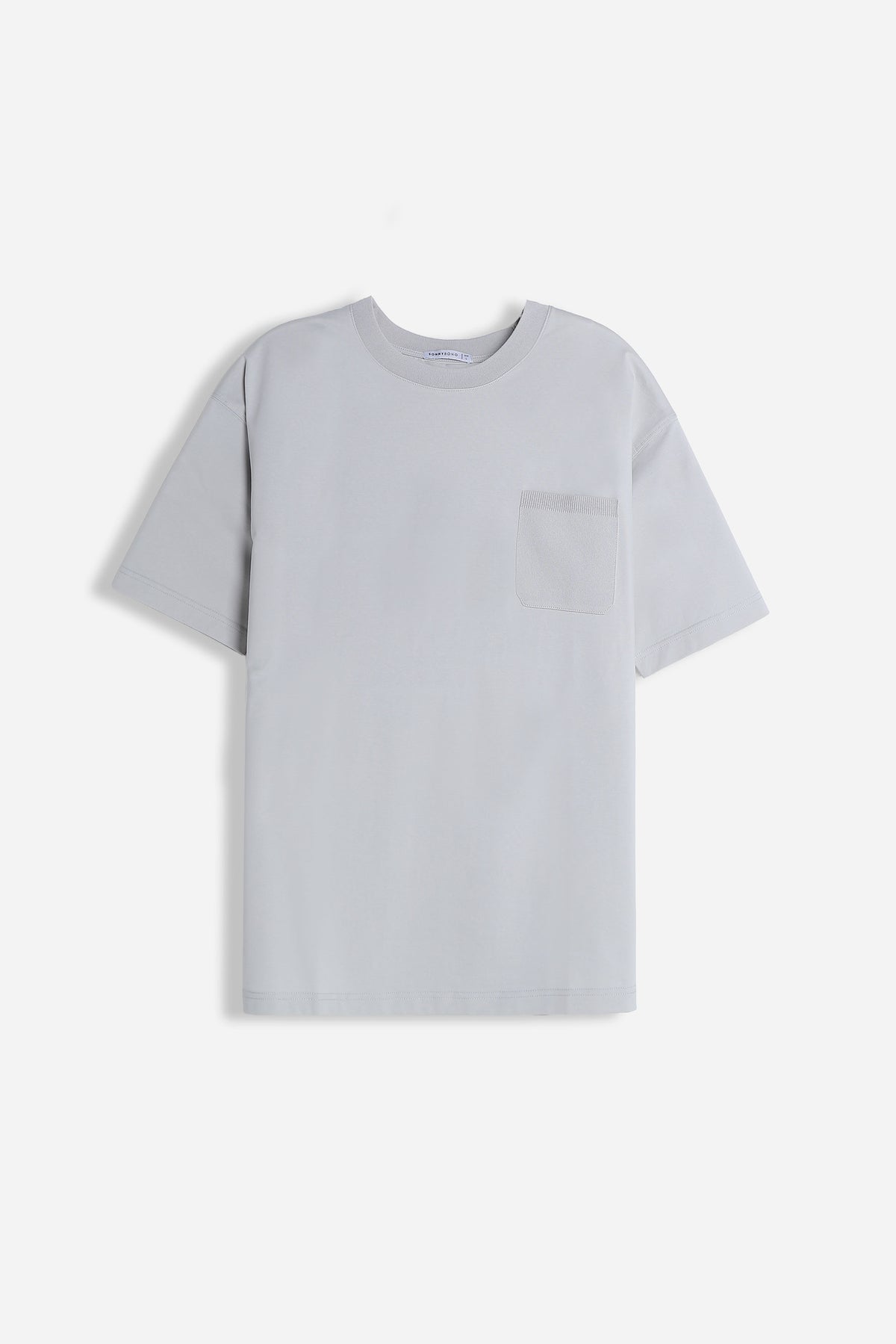 T-SHIRT GIROCOLLO STRETCH CON COLLO E TASCHINO A COSTINE GRIGIO GHIACCIO