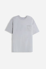 T-SHIRT GIROCOLLO STRETCH CON COLLO E TASCHINO A COSTINE GRIGIO GHIACCIO