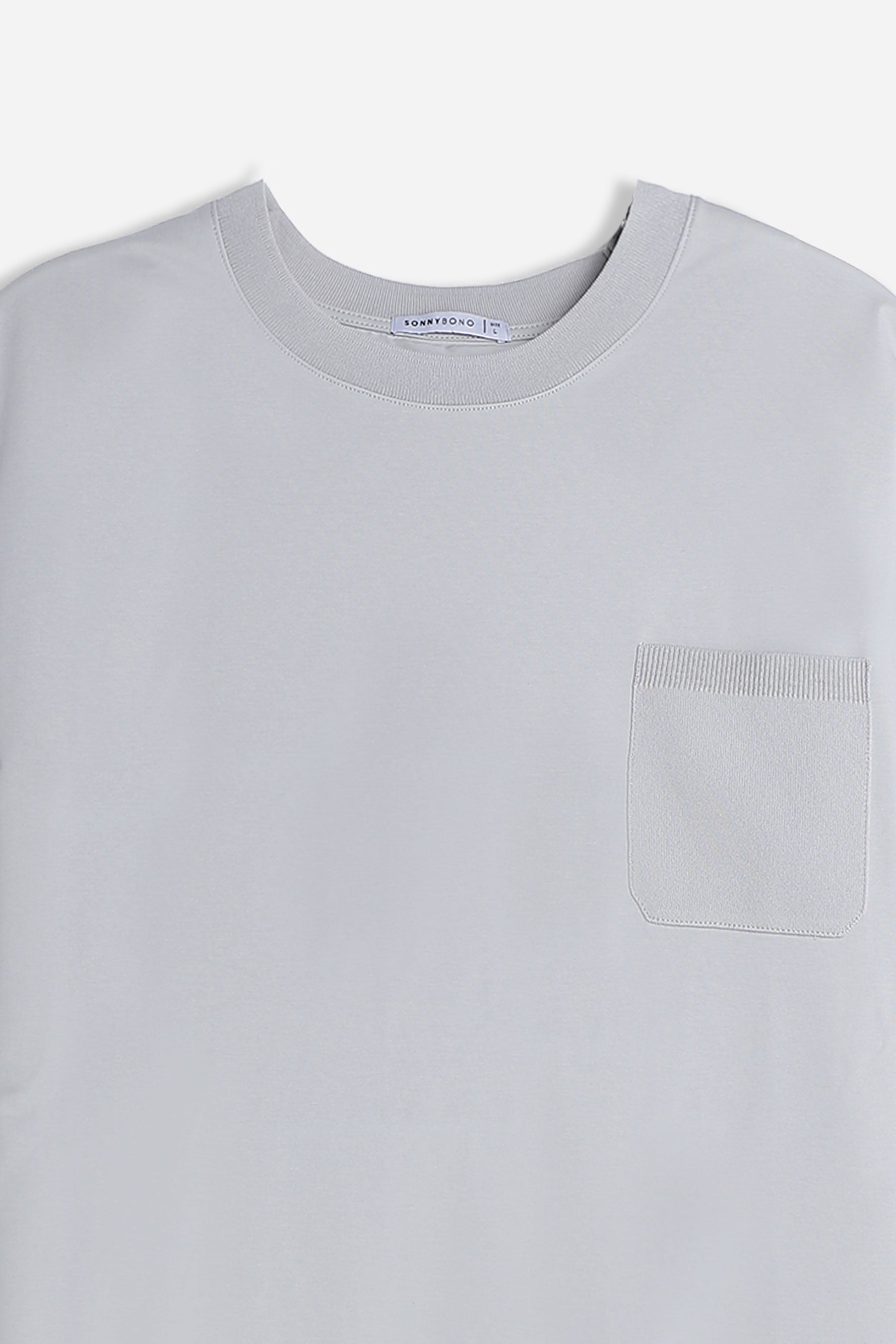 T-SHIRT GIROCOLLO STRETCH CON COLLO E TASCHINO A COSTINE GRIGIO GHIACCIO